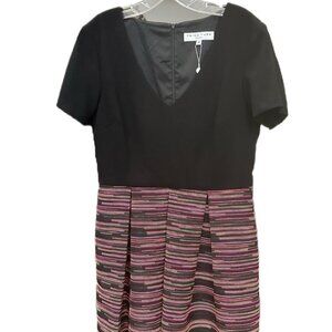 NWT - TRINA TURK DRESS - BLACK WITH BRIGHT COLOR STITICHING ON BOTTOM - SIZE 12